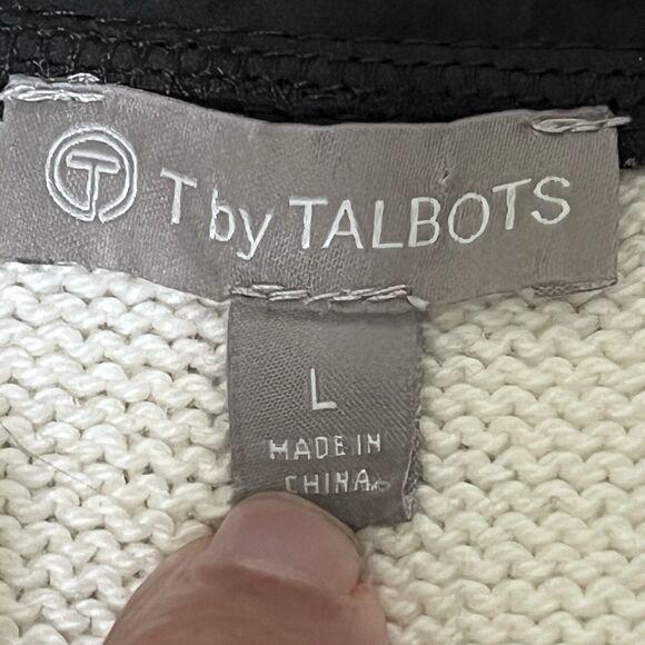 T By Talbots Women Sweater Large Black White Quilted Neck Fair Isle Thermolite - Picture 12 of 12